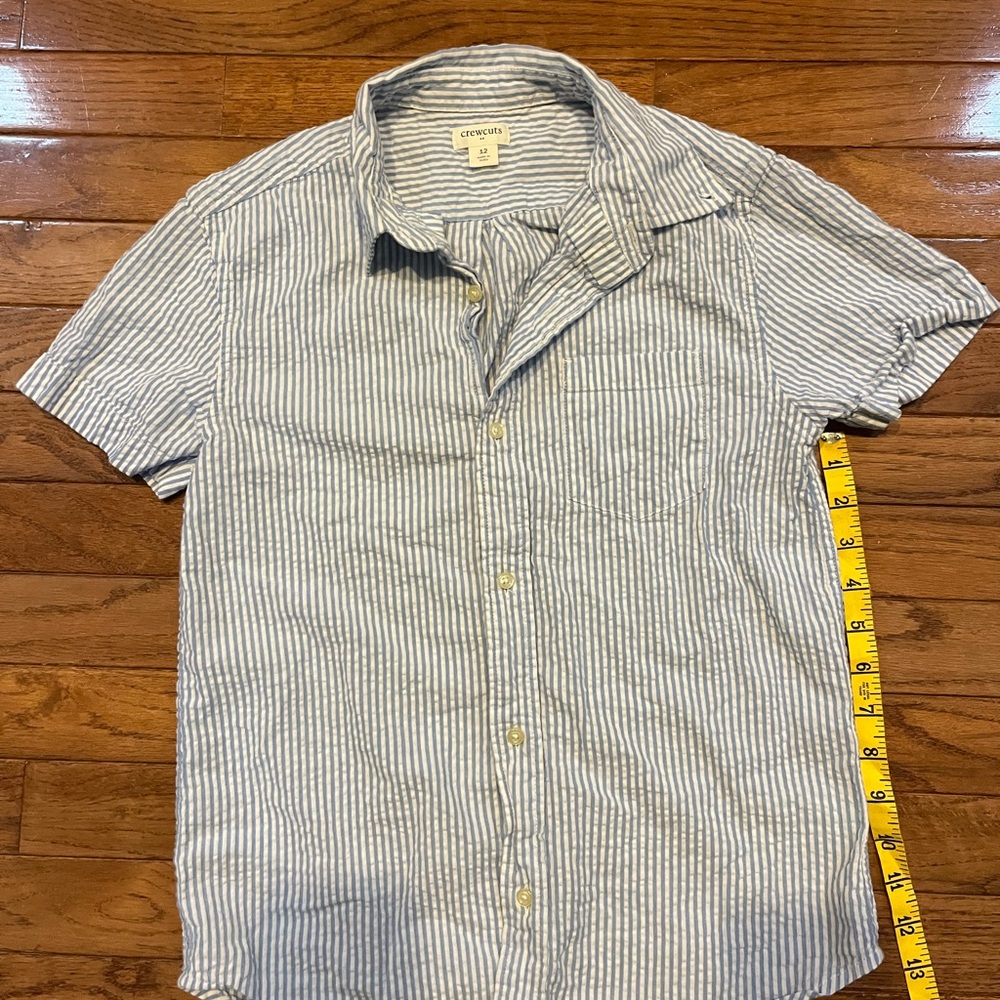 Crewcuts Seersucker Light Blue Striped Casual Button Down Shirt